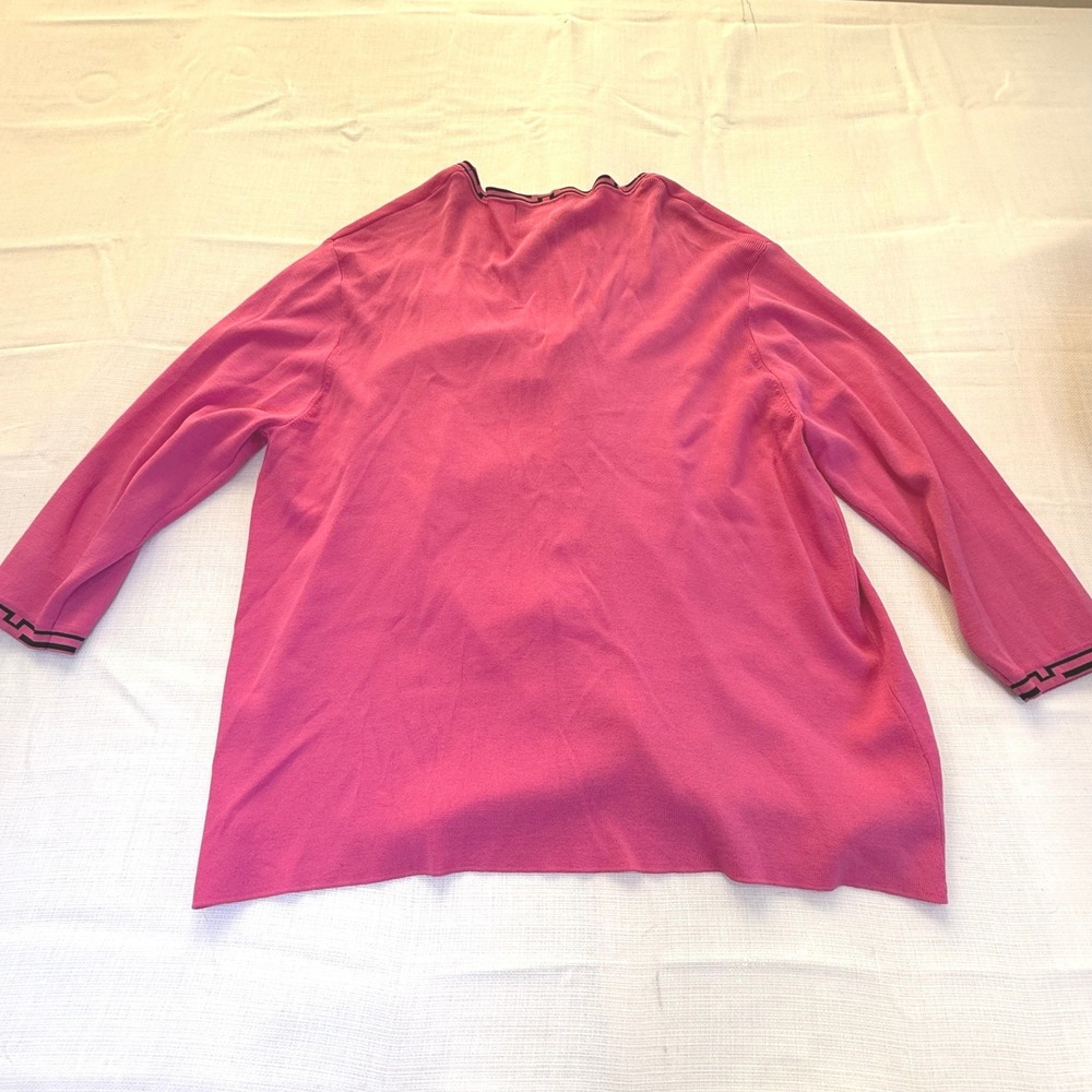 Finity Woman Pink Greek Key Trim Tie Front Cardigan Sweater Plus Size 2X‎ - Picture 3 of 7